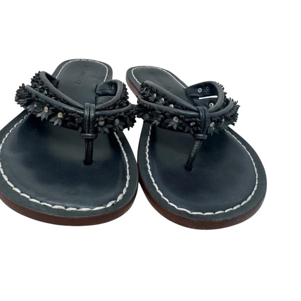 Bernardo Miami black thong sandals with studs & Flowers size 6.5 all leather